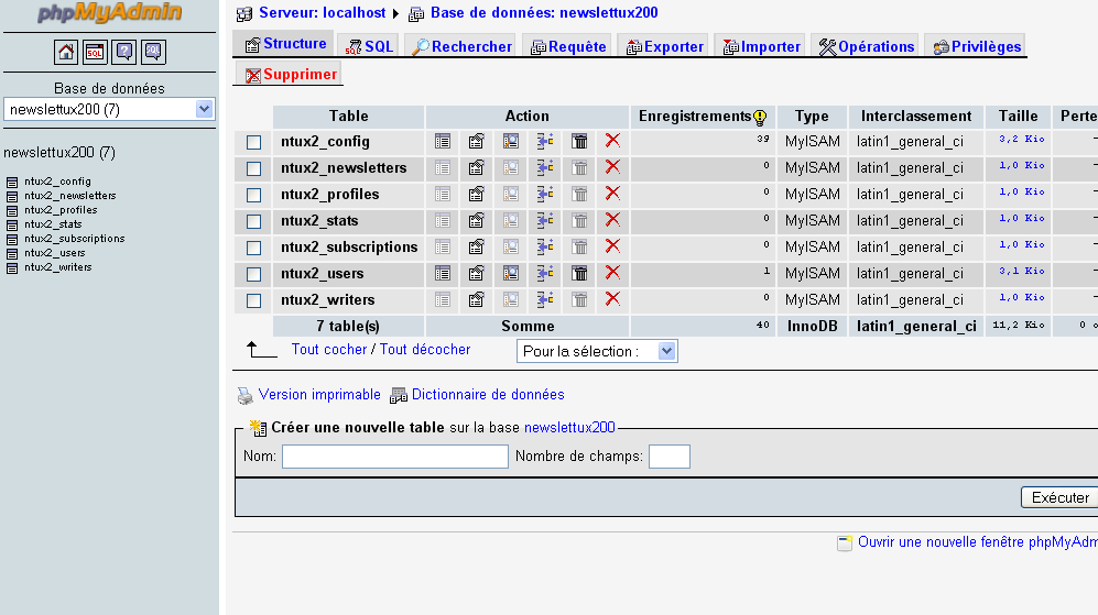 cliquer pour agrandir/rétrécir PHPMyAdmin : Sélection d'une base